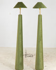 Pair of Moss Green Velvet Floor Lamps, French Late 20th C.