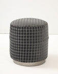 Art Deco Round Textured Ottoman with Metal Base, French 1920s
