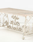 Marble Top Scroll Work Metal Base Dining Table, England Mid 20th C.
