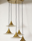 Midcentury Modern Italian Brass Flushmount Light with Five Pendant Drops