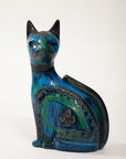Ceramic Cat by Aldo Londi for Bitossi in 'Rimini blue' with incised decoration Italy. Circa 1960