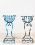 Pair of Blue Painted Iron Pedestal and Basket Planters, 1960s France