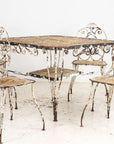 White Scrollwork Garden Dining Table and Four Chairs, France 1940s