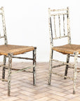 Pair Antique Rush Seat Dining Chairs, England 1920s