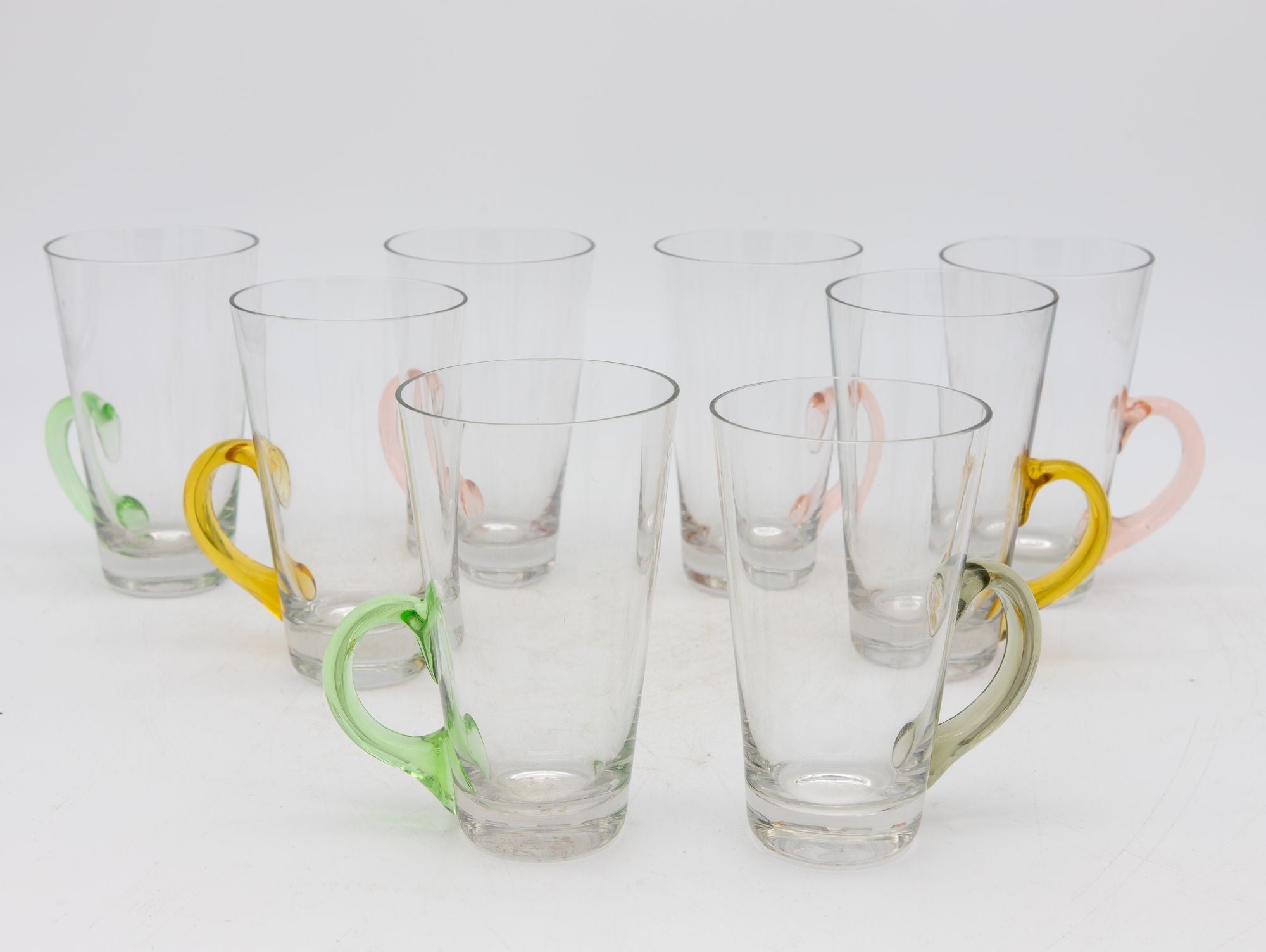 Set of Eight Vintage Hot Toddy Glasses with Colorful Handles