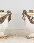 Pair Composite Terracotta Rococo Italian Urns, Mid 20th C.