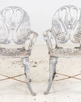 Pair White Painted Swan Back Aluminum Garden Armchairs, Sweden 1960s