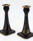 1970s Black & Gold Candle Holders, Pair