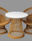 Mid Century French Pair of Wicker Chairs with Side Table