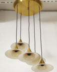 Midcentury Modern Italian Brass Flushmount Light with Five Pendant Drops