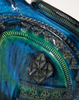 Ceramic Cat by Aldo Londi for Bitossi in 'Rimini blue' with incised decoration Italy. Circa 1960