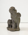 Stone Elephant Mother and Baby Fountain Garden Ornament, French Mid 20th C.