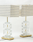 Pair Modern Murano Clear Glass Lamps