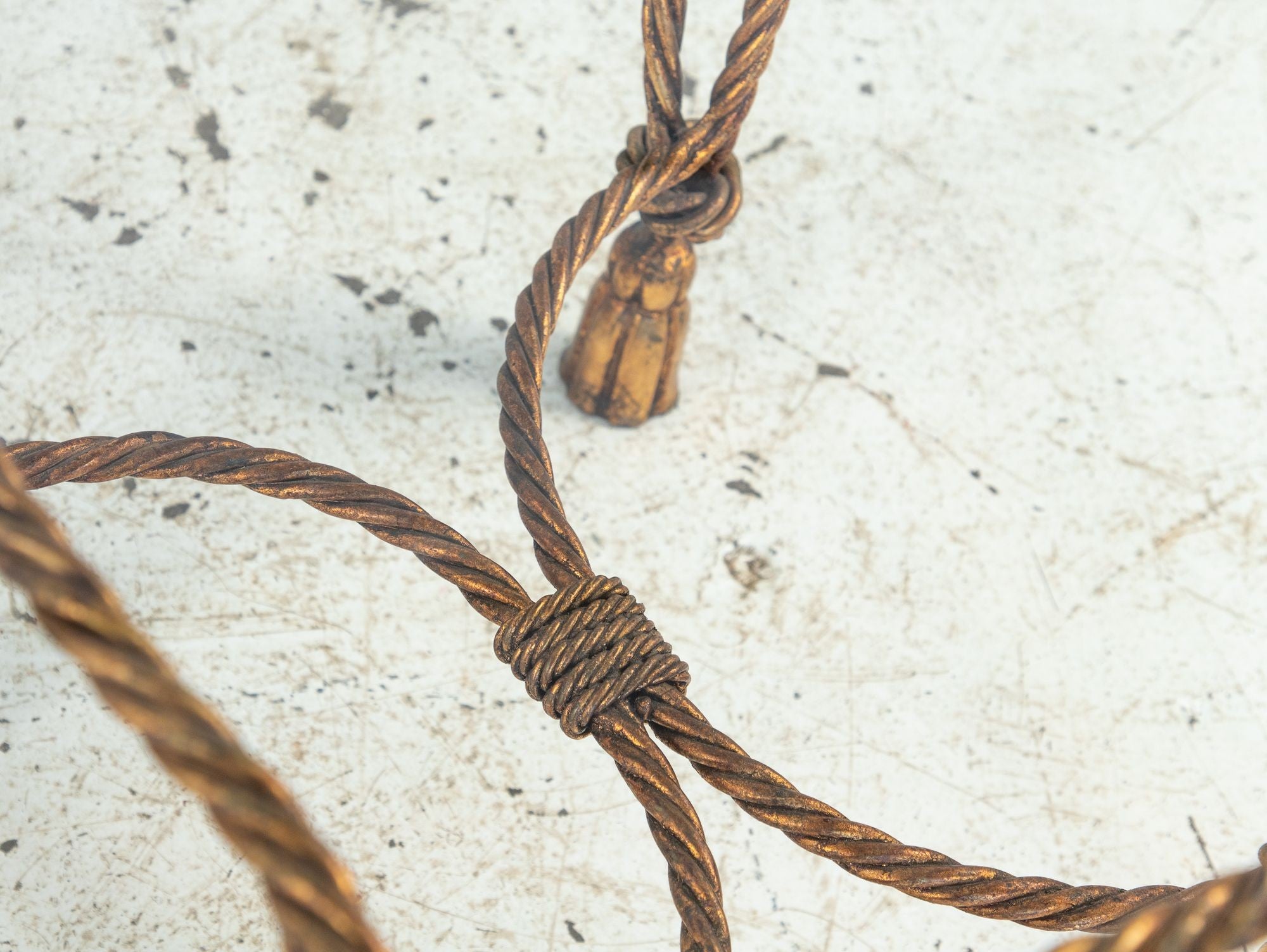 Pair Gilded Hollywood Regency Metal Rope & Tassel Side Tables, 1970s, France