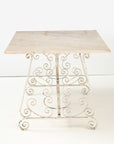 Marble Top Scroll Work Metal Base Dining Table, England Mid 20th C.