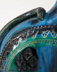 Ceramic Cat by Aldo Londi for Bitossi in 'Rimini blue' with incised decoration Italy. Circa 1960