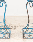 Pair of Blue Painted Iron Pedestal and Basket Planters, 1960s France