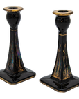 1970s Black & Gold Candle Holders, Pair