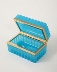 French Opaline Turquoise Scalloped Box, 1890s