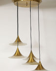 Midcentury Modern Italian Brass Flushmount Light with Five Pendant Drops