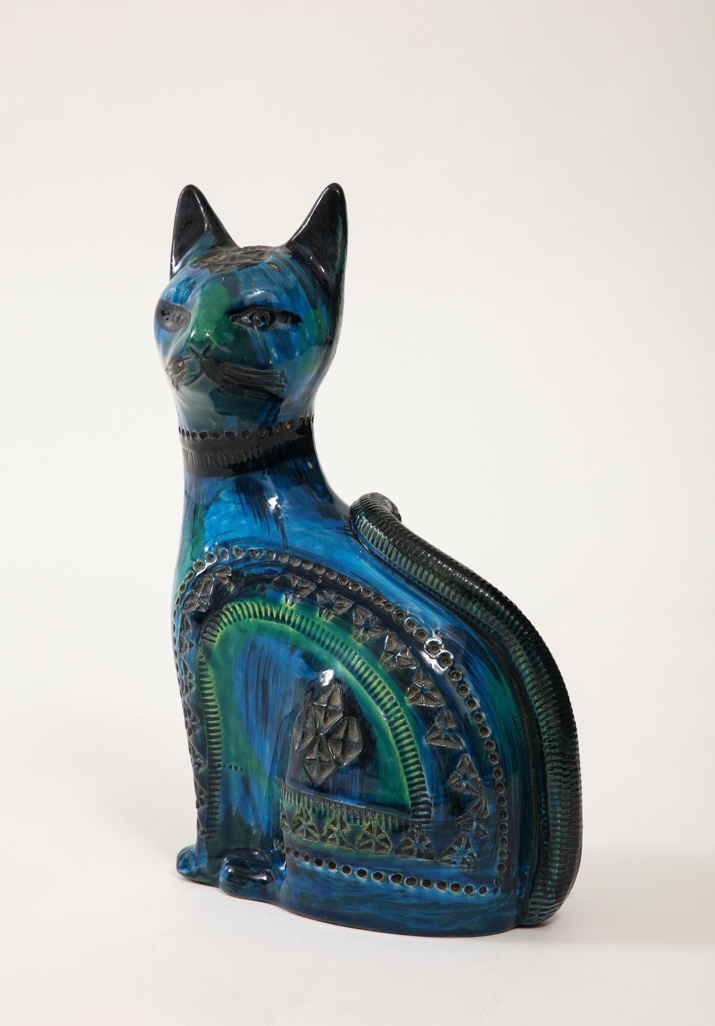 Ceramic Cat by Aldo Londi for Bitossi in 'Rimini blue' with