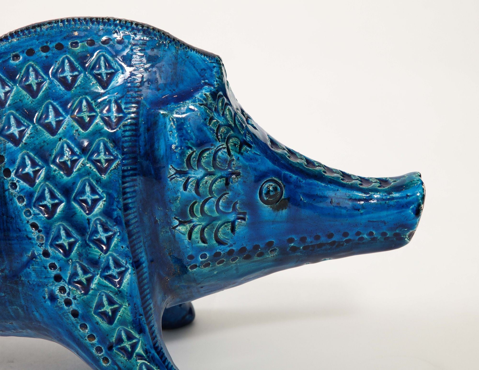 Ceramic Boar by Aldo Londi for Bitossi in 'Rimini blue' with