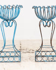 Pair of Blue Painted Iron Pedestal and Basket Planters, 1960s France