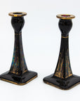 1970s Black & Gold Candle Holders, Pair