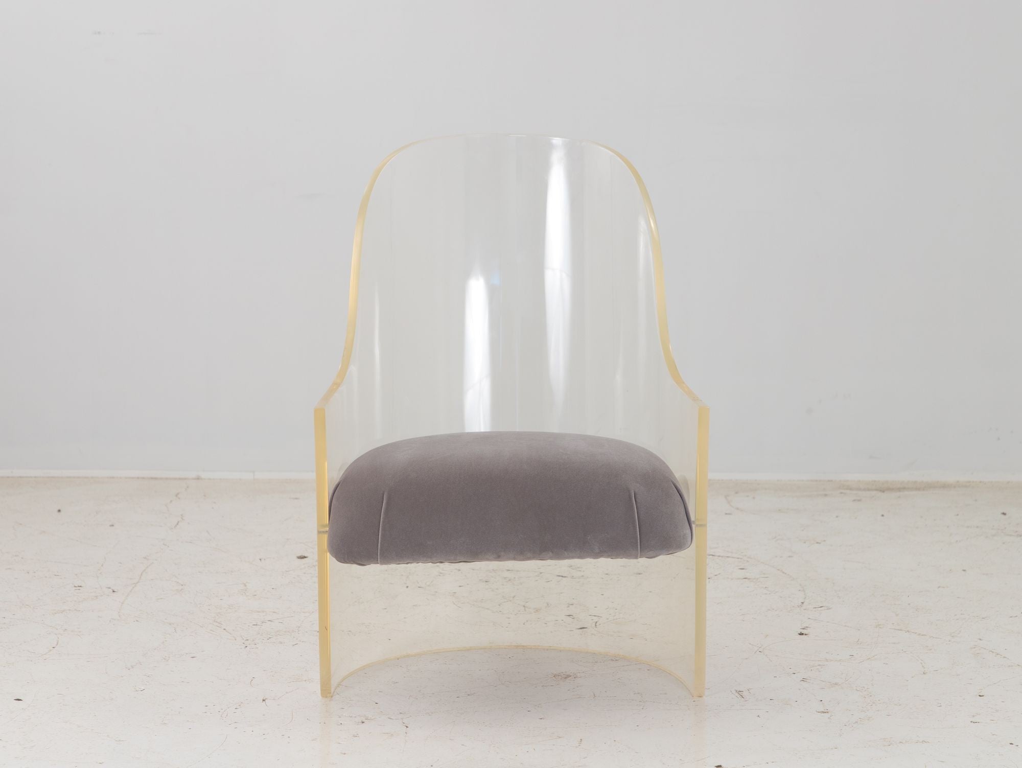 Lucite and Velvet Barrel Back Chair