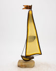 Vintage Brutalist Style Brass Sailboat on Onyx Base, Signed by Demott, 20th Century