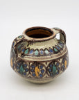 Brown, Blue, and Yellow Two Handled Vase
