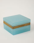 Antique French Robin's Egg Blue Opaline Square Box with Fancy Mounts, 1900