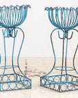 Pair of Blue Painted Iron Pedestal and Basket Planters, 1960s France