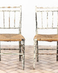 Pair Antique Rush Seat Dining Chairs, England 1920s