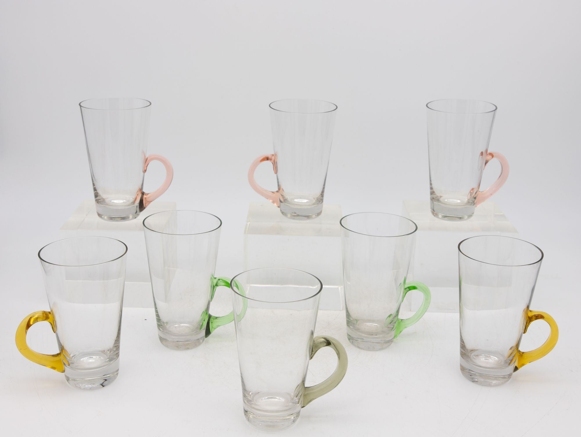 Set of Eight Vintage Hot Toddy Glasses with Colorful Handles