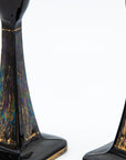 1970s Black & Gold Candle Holders, Pair
