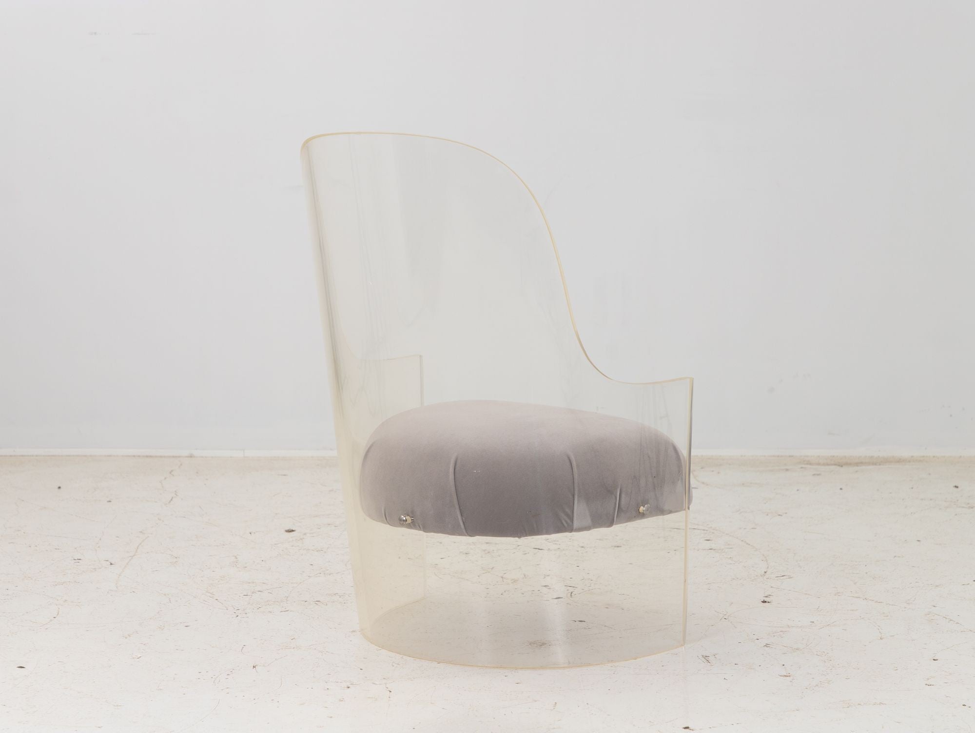 Lucite and Velvet Barrel Back Chair