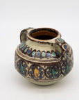 Brown, Blue, and Yellow Two Handled Vase