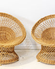 Mid Century French Pair of Wicker Chairs with Side Table