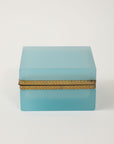 Antique French Robin's Egg Blue Opaline Square Box with Fancy Mounts, 1900
