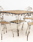 White Scrollwork Garden Dining Table and Four Chairs, France 1940s