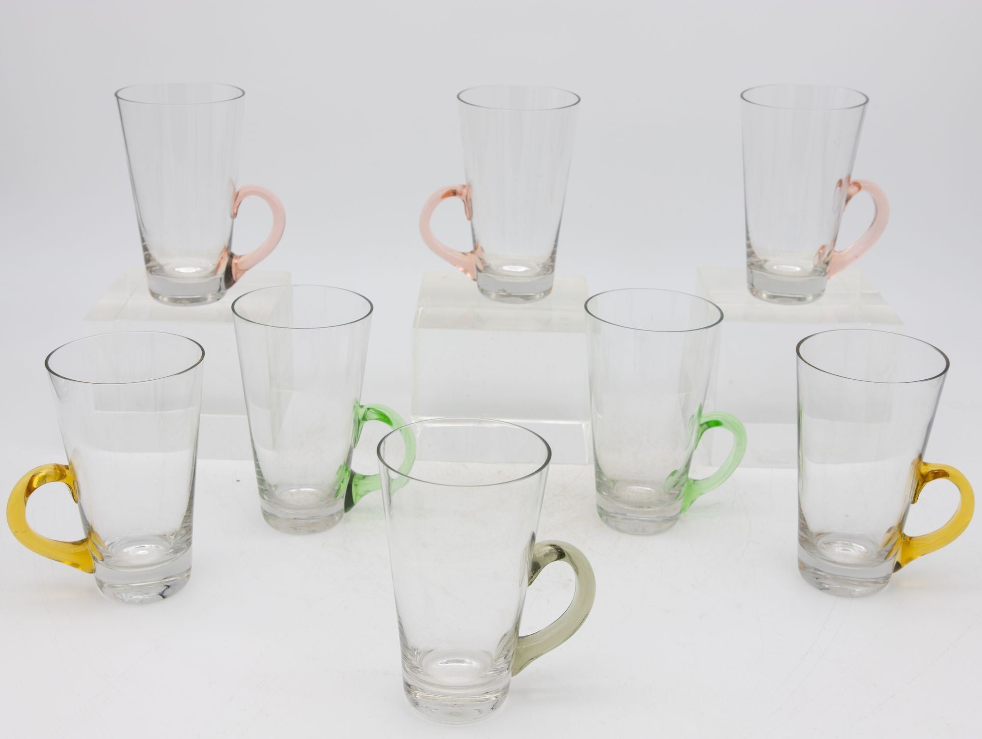 Set of Eight Vintage Hot Toddy Glasses with Colorful Handles