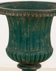 French Neoclassical Style Green Cast Iron Urn on Stand, Mid 20th C.