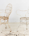 Victorian Style White Wirework Pair of Chairs and Cafe Table, France 1960
