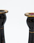 1970s Black & Gold Candle Holders, Pair