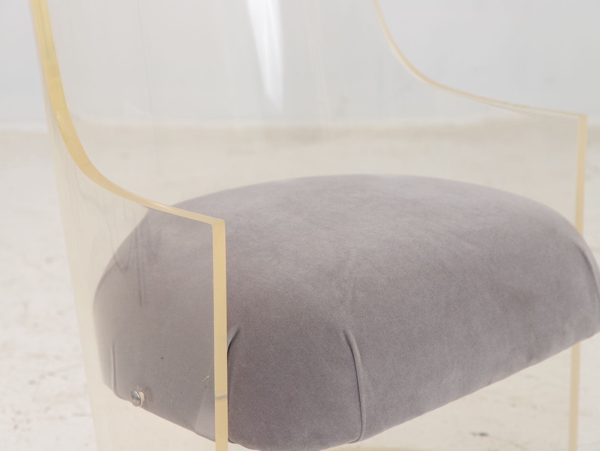 Lucite and Velvet Barrel Back Chair