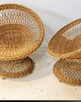 Mid Century French Pair of Wicker Chairs with Side Table