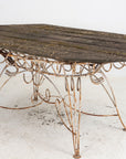 White Iron and Wood Topped Garden Dining Table, France 1930s