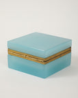 Antique French Robin's Egg Blue Opaline Square Box with Fancy Mounts, 1900