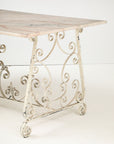 Marble Top Scroll Work Metal Base Dining Table, England Mid 20th C.